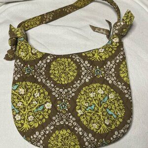 Vera Bradley Floral Birds Quilted Shoulder Hand Bag Green Tan